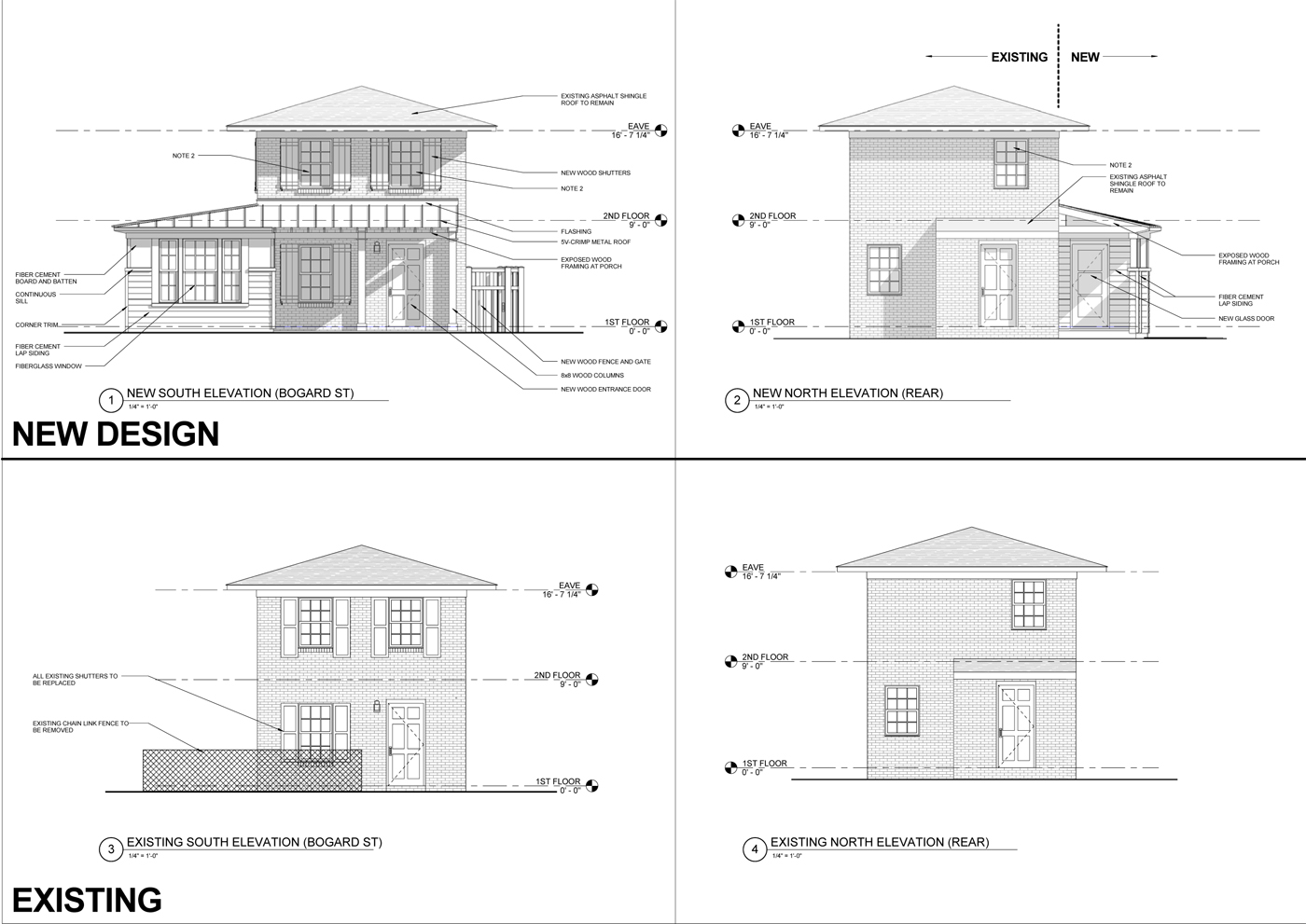 Front and back elevation. The B.A.R requires you to show existing versus new. The front is a pretty dramatic improvement.
