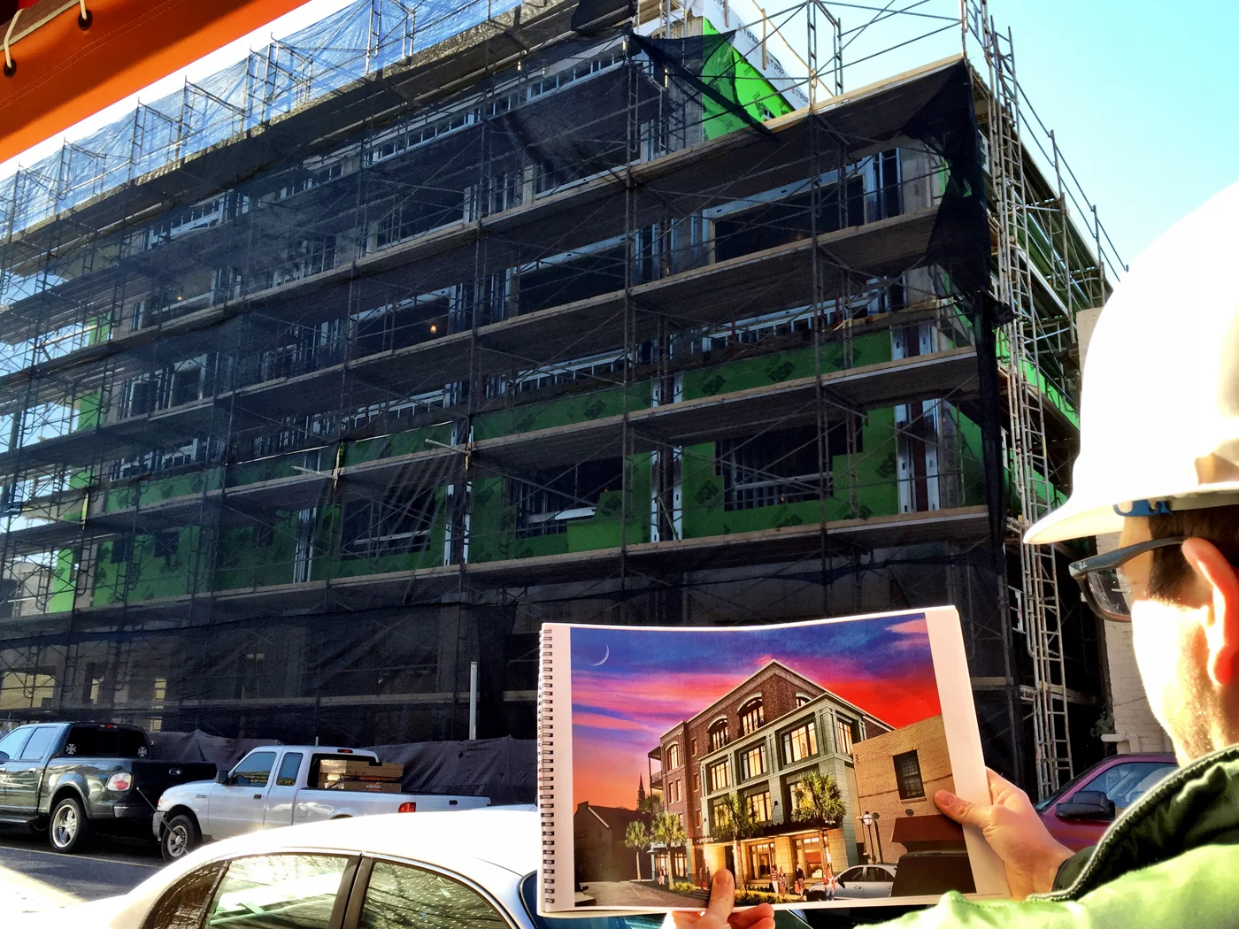 Construction photo of the entrance.