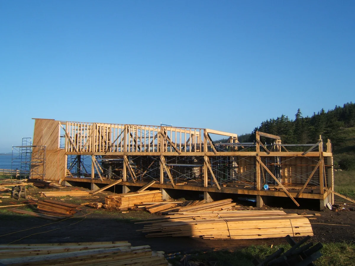 Wall framing being added. Since the framing would be exposed, we designed everything on a grid.