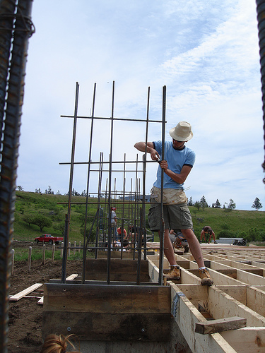 Tying rebar for the concrete shear walls.