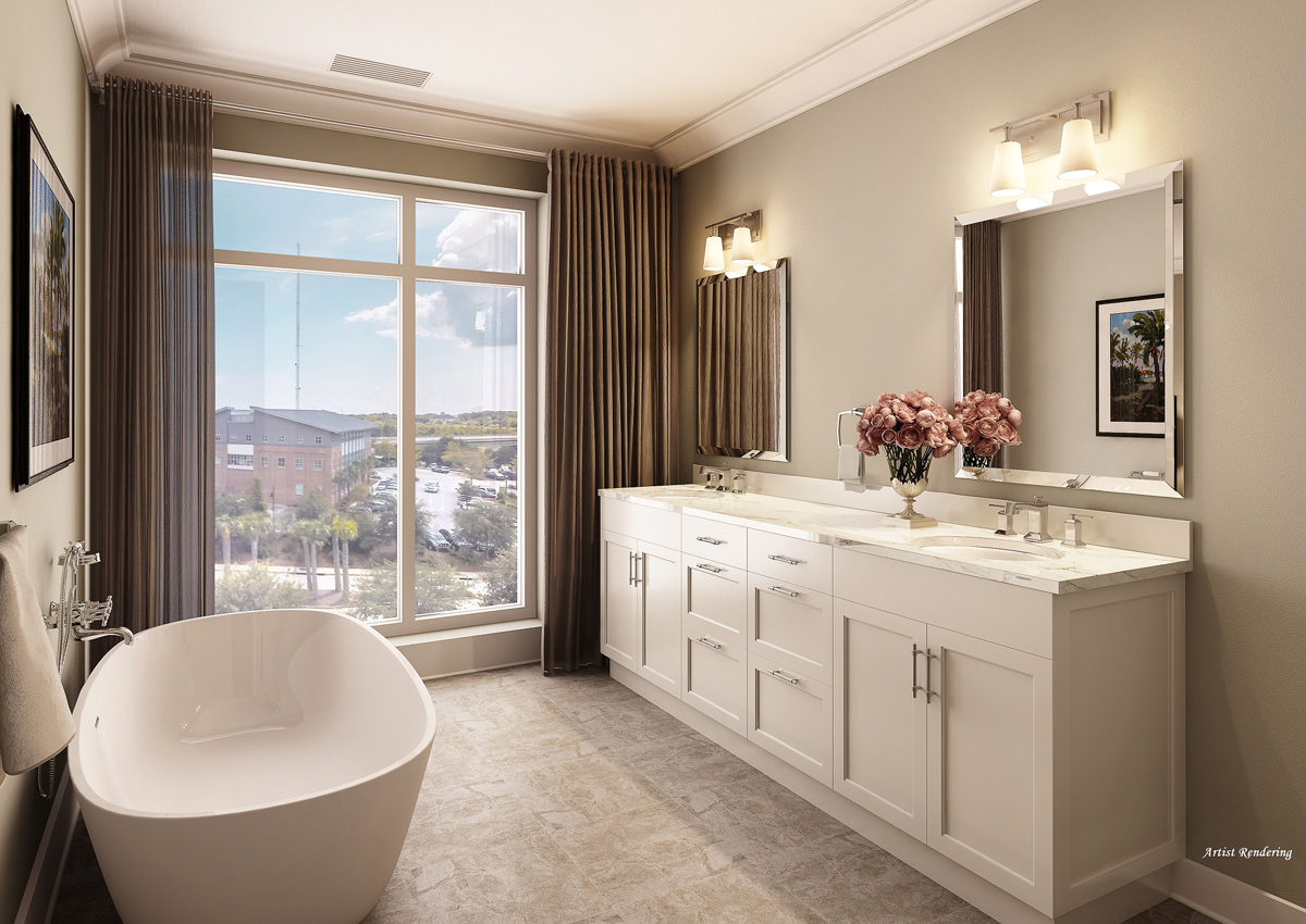 Master bathroom. This master bathroom is going to be awesome. It has 5 fixtures and is the size of a studio apartment. And will also have a great view of Mount Pleasant. Rendering courtesy of Jeff Brink at jeffbrink.com