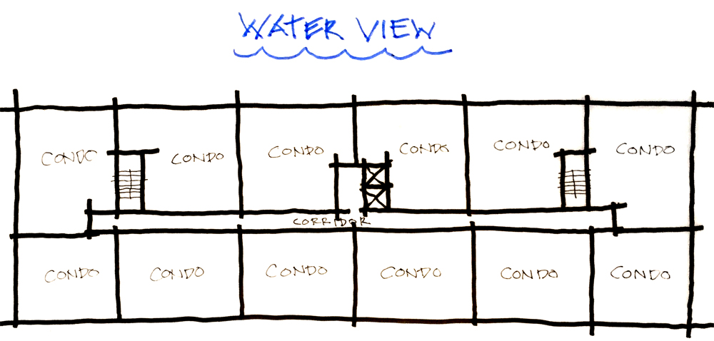 Double-loaded corridor building.