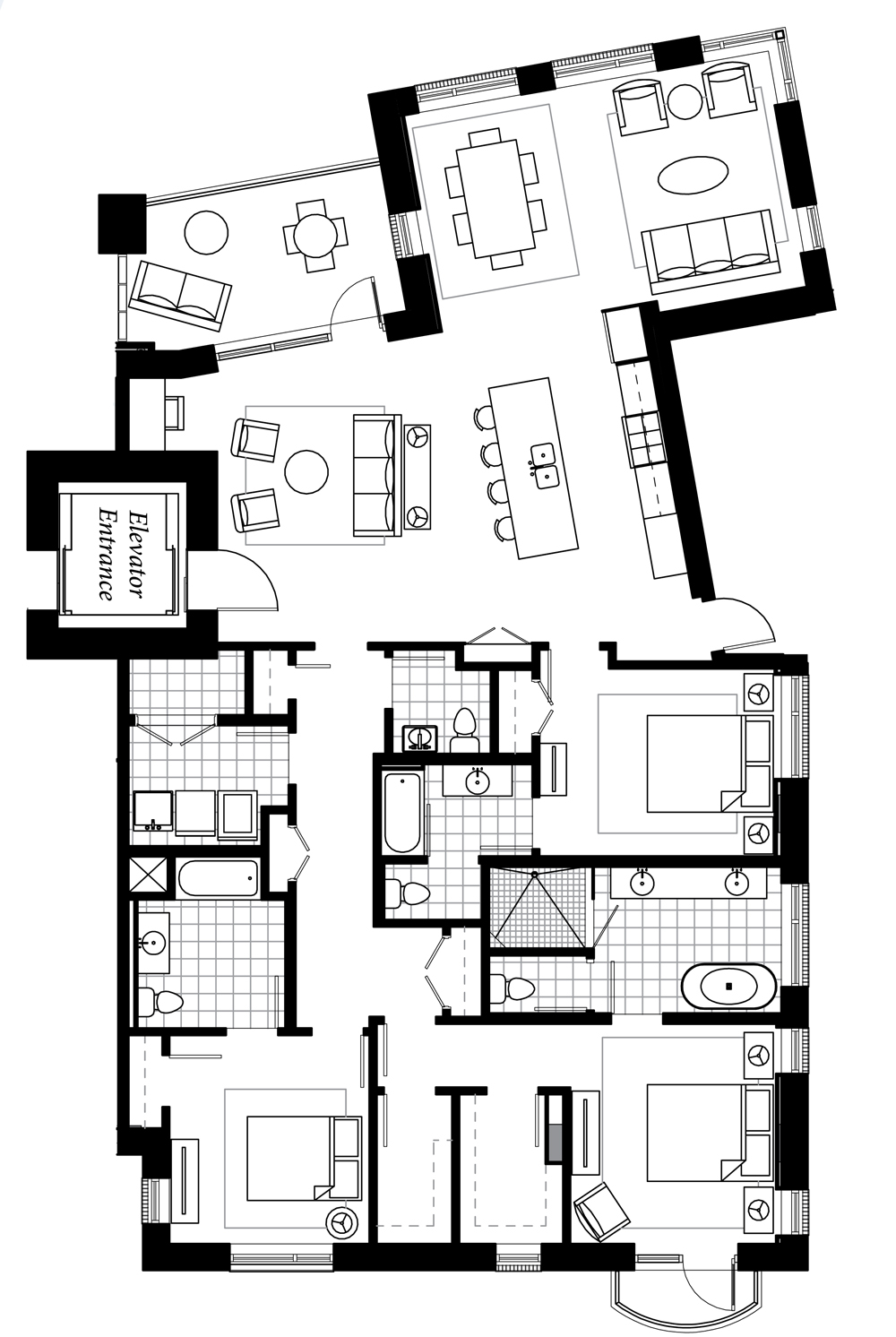 One more big 3br unit. This is the 2,300 sf E Unit. 