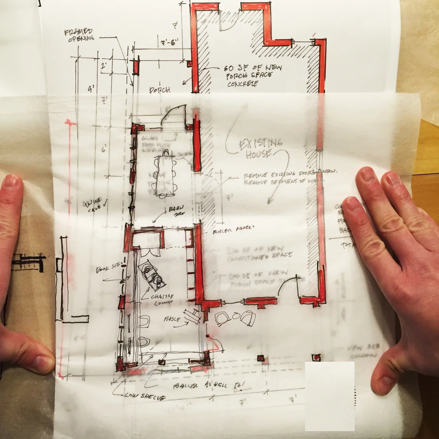 One of the first plan sketches of the addition.