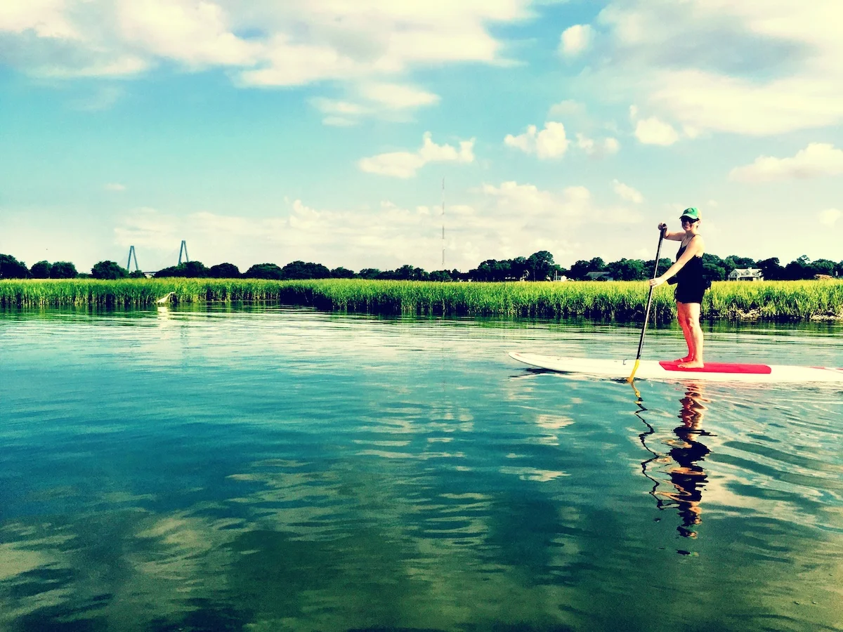Paddle boarding with D this morning. The Ravenel Bridge in the background. #DailyDoseofCharleston #ravenelbridge