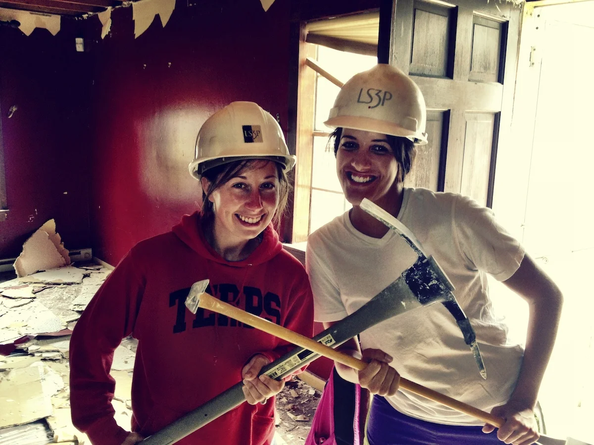 The demolition crew. This is one of my favorite photos from the renovation. This was the first weekend we owned the house. My wife Danielle on the left. And my little sis Michelle on the right. 