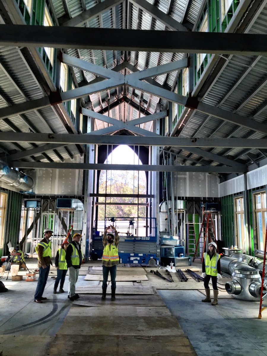 A view of the chapel interior under construction. That's D on the right. Yes I do bring my gal to see construction sites. She loves it!