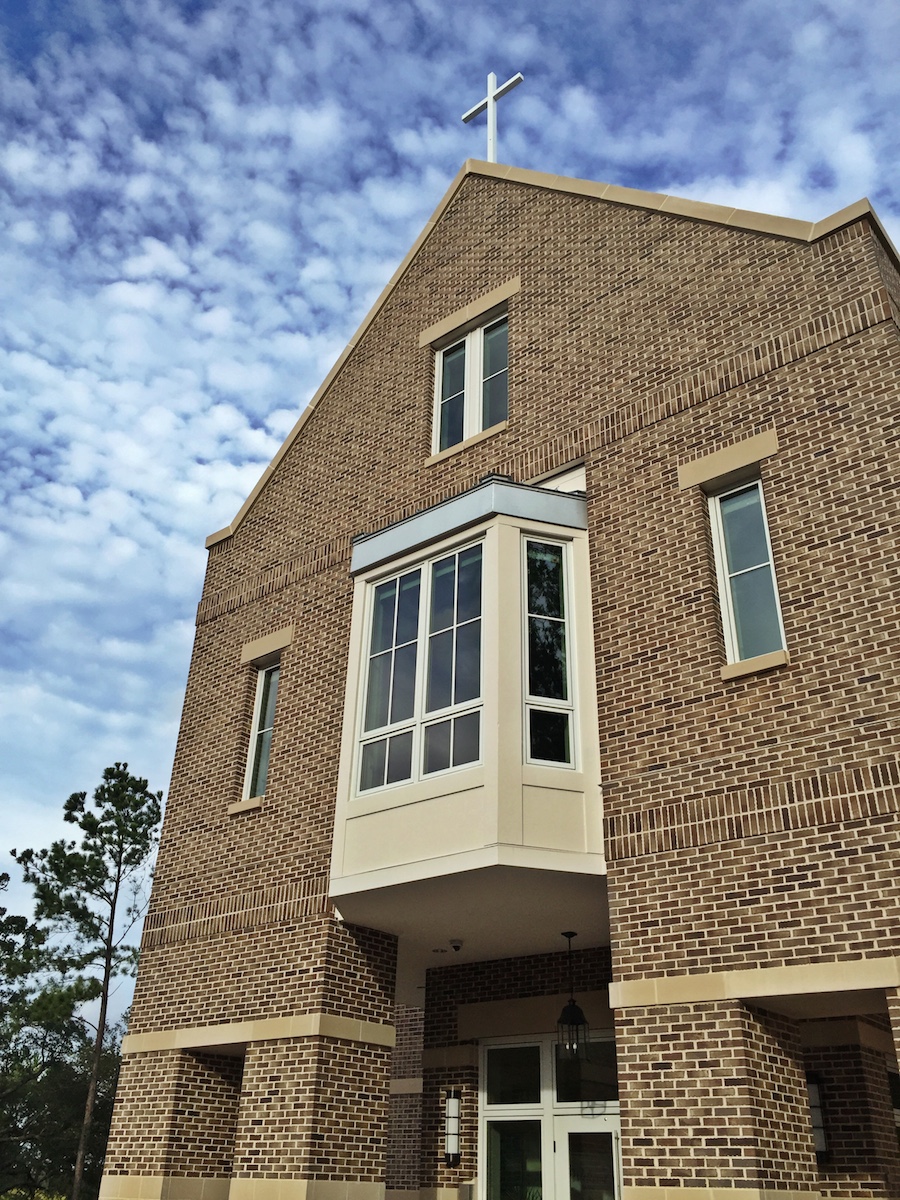 Bay window over the office entrance.