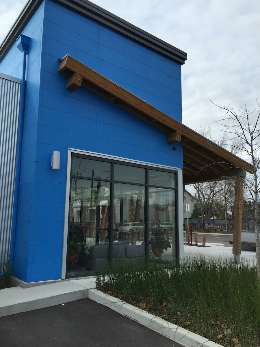Nichiha fiber cement panels on the office building for Blue Acorn.