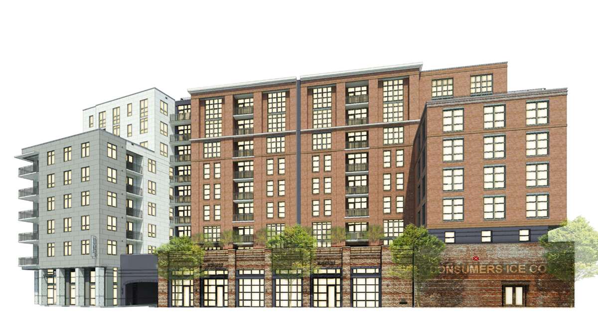 The most recent rendering of the Woolfe Street Residential building. This building is currently under construction.