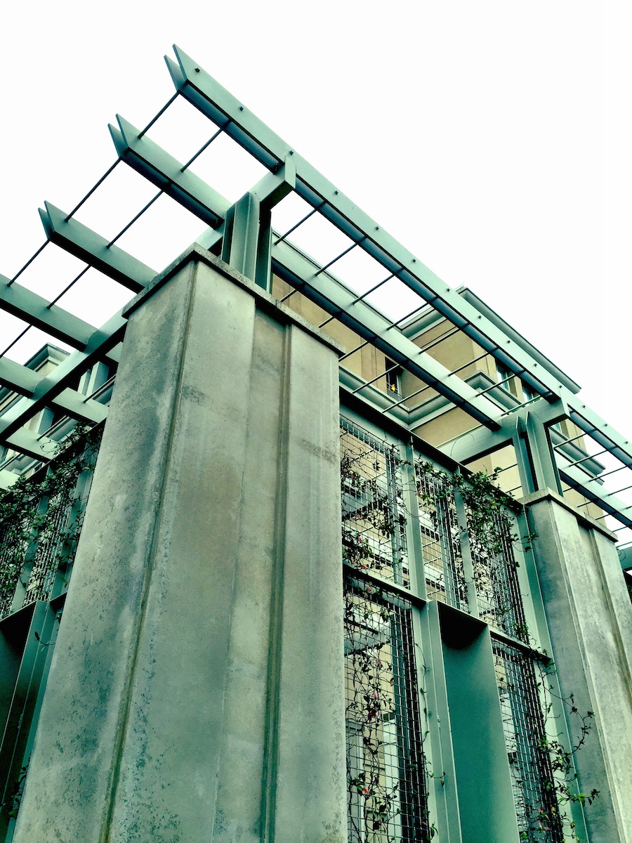 Paired columns on the pergola at the Courtyard Marriott.