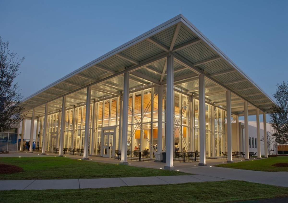 The Cafeteria at Boeing, Charleston, SC. Architecture by McMillan Pazdan Smith Architects. Project Manager/ Project Architect: Eddie Bello. Photo credit to Gary Coleman Photography. This project is in the center of campus and since the campus is off-limits to visitors, no one gets to see this building. 