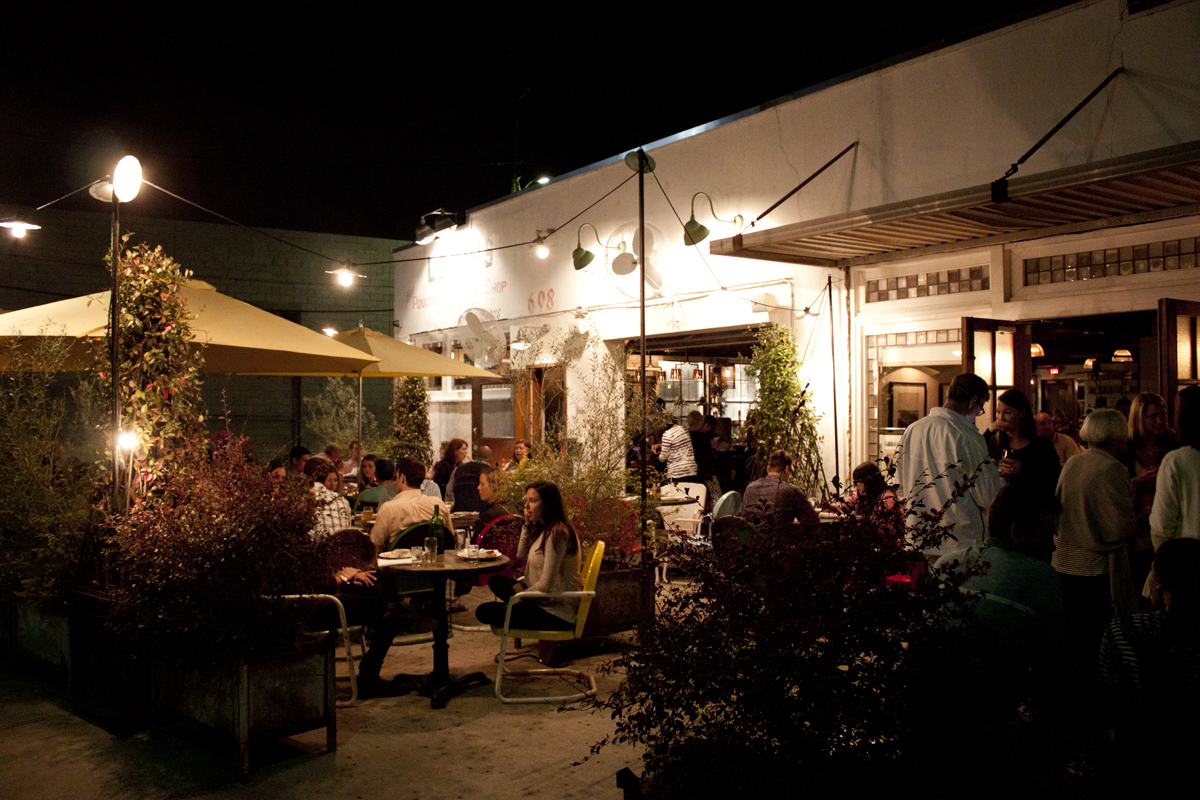 Outdoor dining at Leon's Oyster Shop.