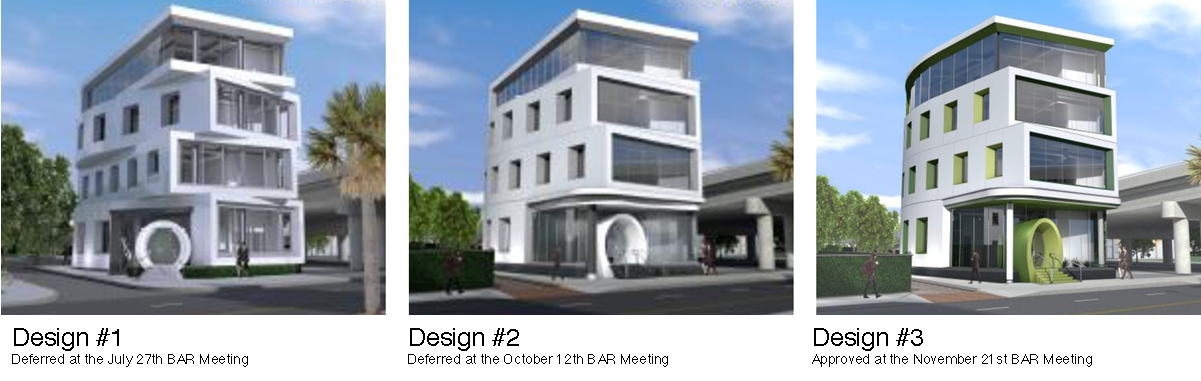 Renderings of new office building at 663 King Street by Neil Stevenson Architects. Rendering courtesy of City of Charleston Board of Architectural Review Website .