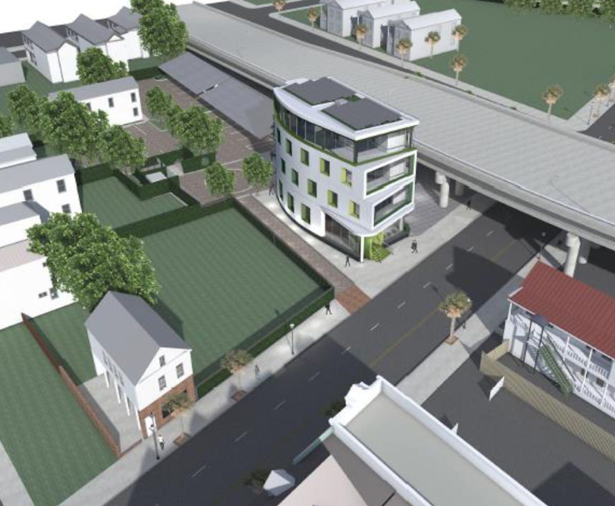 Rendering of new office building at 663 King Street by Neil Stevenson Architects. Rendering courtesy of City of Charleston Board of Architectural Review Website .