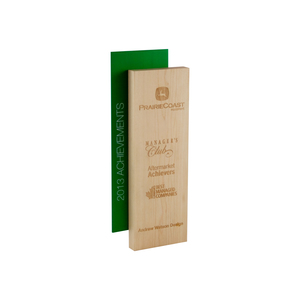 Modern and beautiful sustainable wooden awards. Great for corporate recognition or service awards and trophies. 