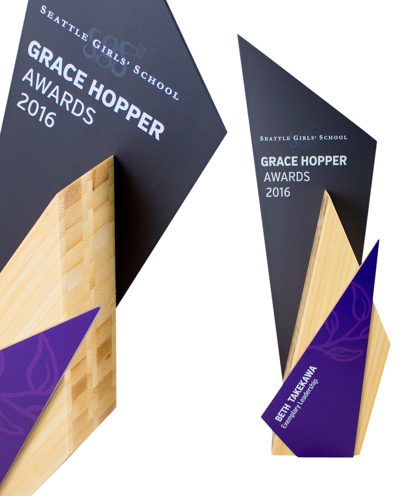 Modern and beautiful sustainable wooden awards. Great for corporate recognition or service awards and trophies. 