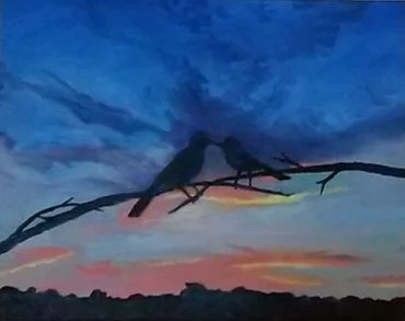 A painting for two love birds whose engagement included bird watching.