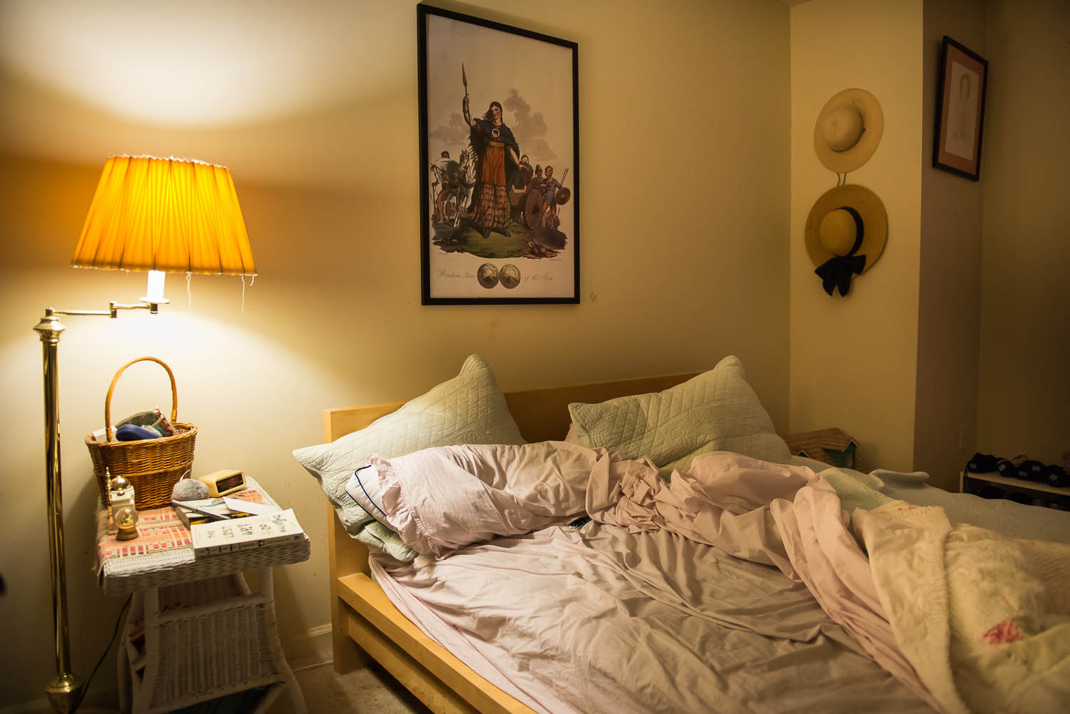  The bed sits unmade in the early morning hours in Joani Peacock’s bedroom at her Alexandria, Va., home, Saturday, Oct. 4, 2014. Peacock says that she strives to live a balanced life with bipolar disorder and surrounds herself with objects she has co