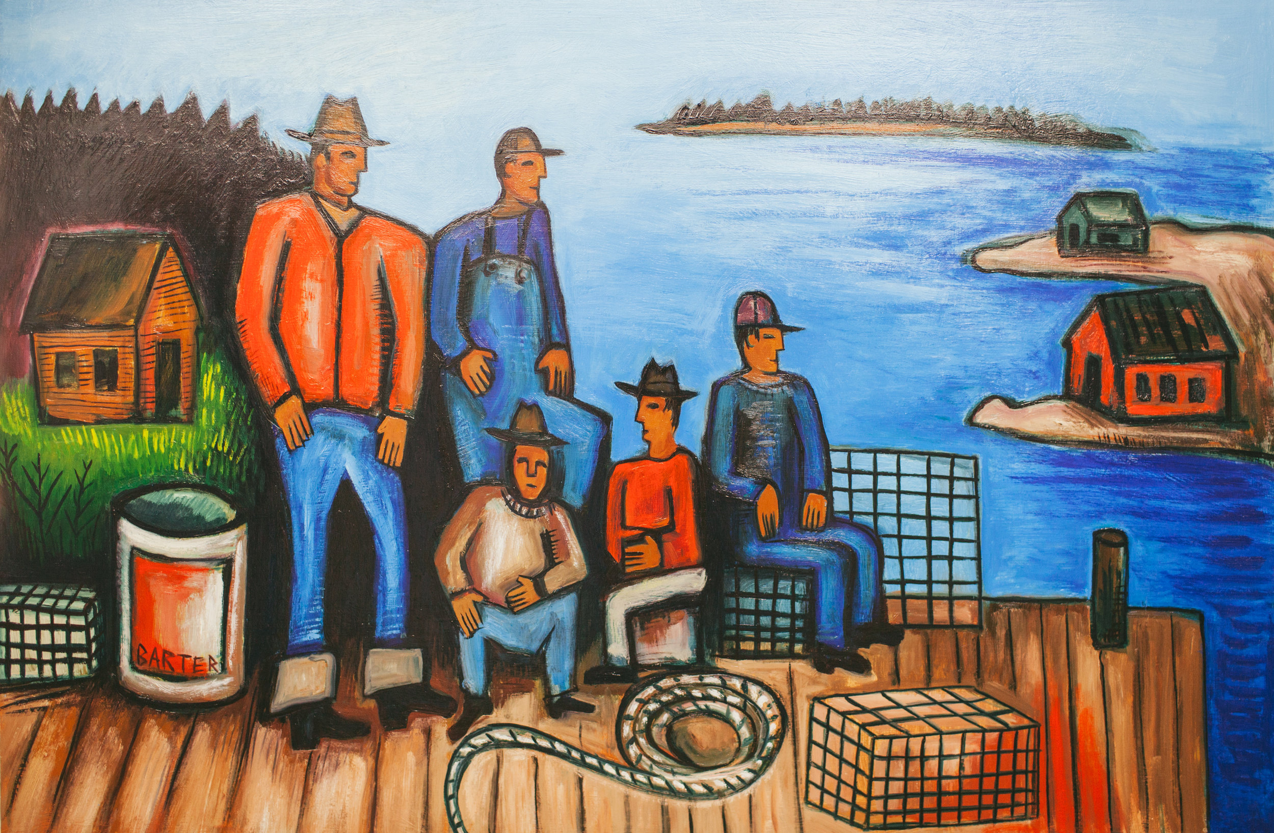 “Fishermen on the pier” 36x48 oil on board SOLD -$4200