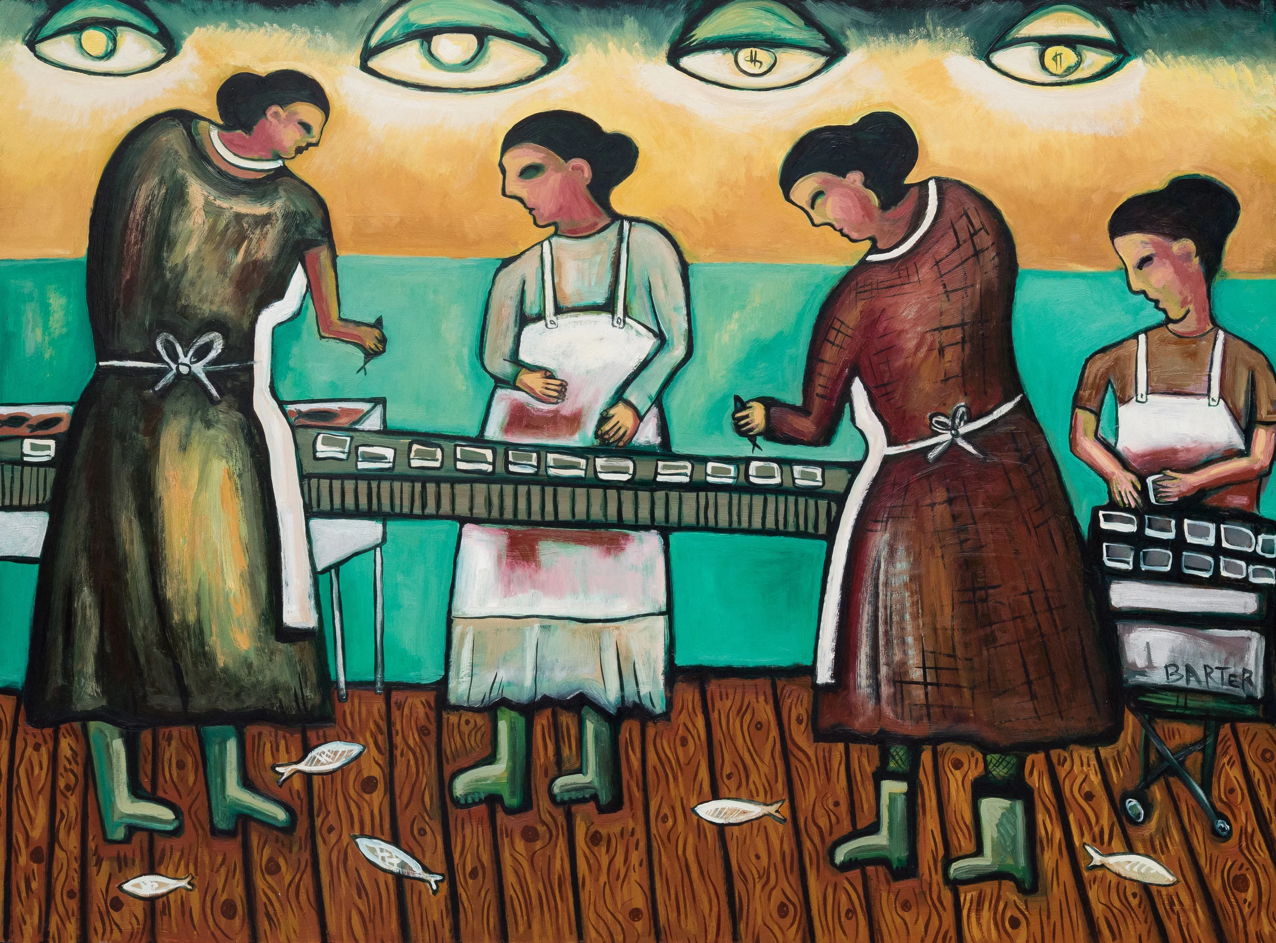 Matt Barter Sardine Girls oil on board 36”x48” 4200.00