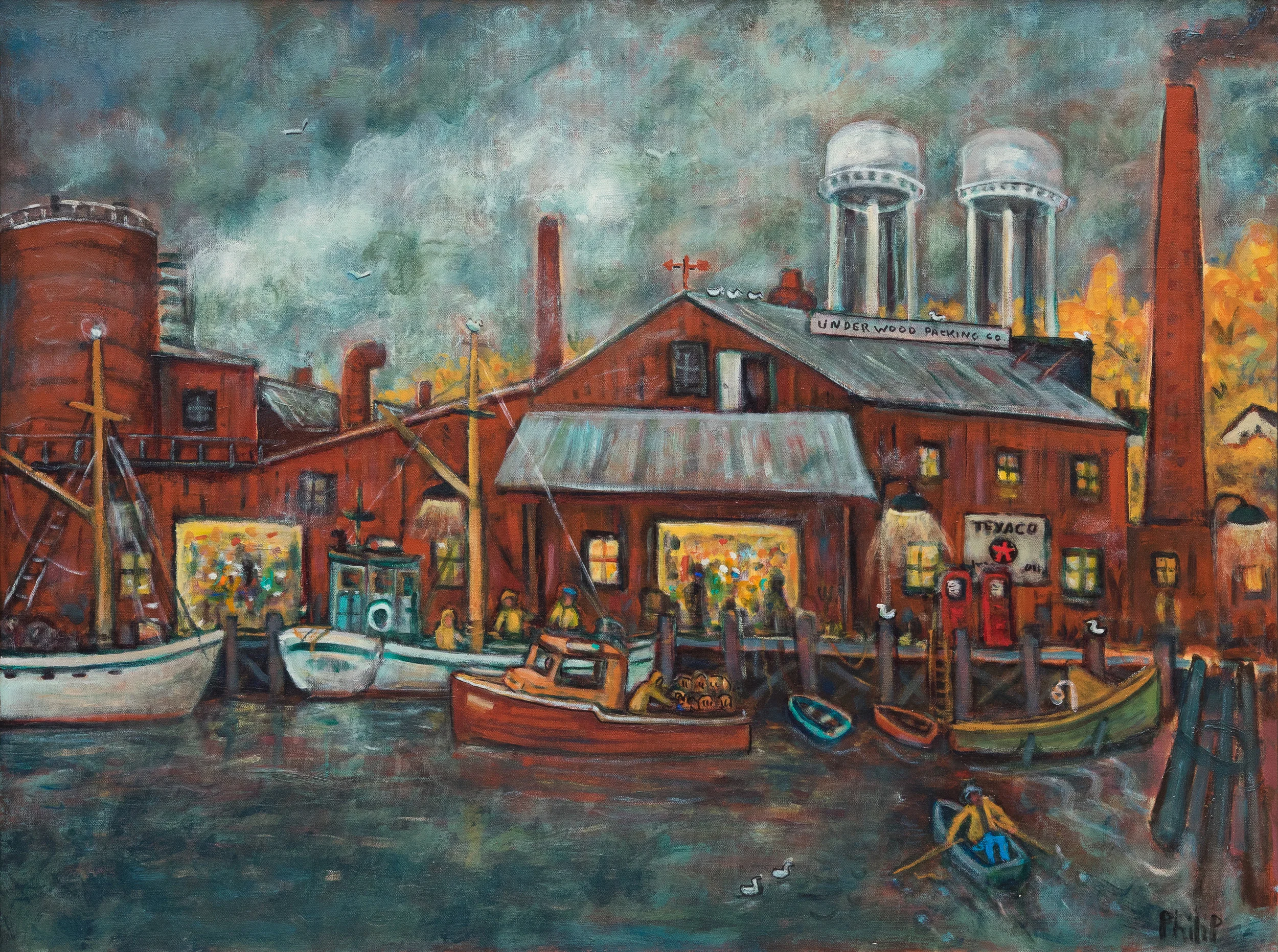 Philip Barter Underwood Packing Company Interior acrylic on canvas 36”x48” 8000.00