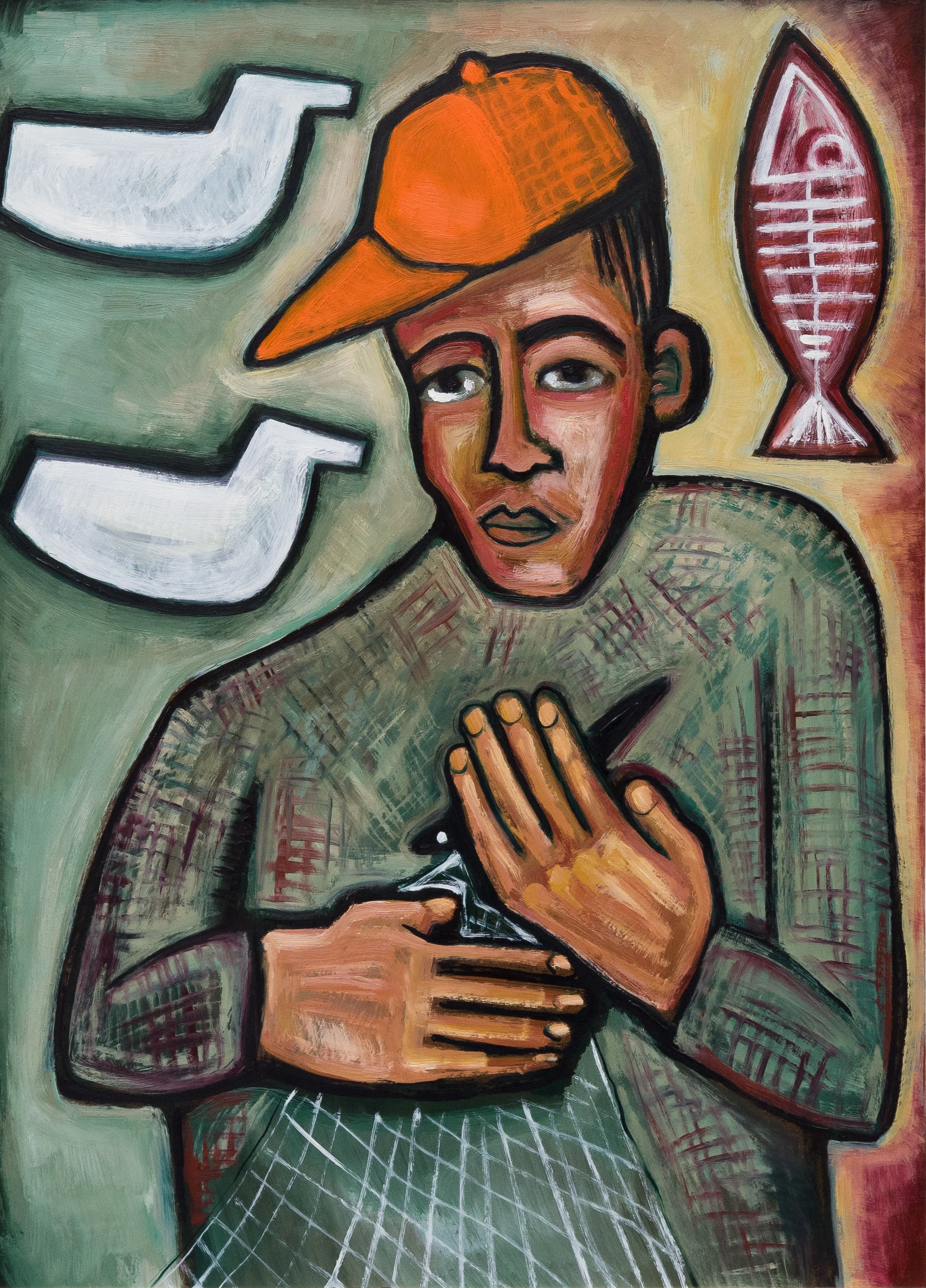 Matt Barter Mending Nets oil on board 28”x36” 3200.00