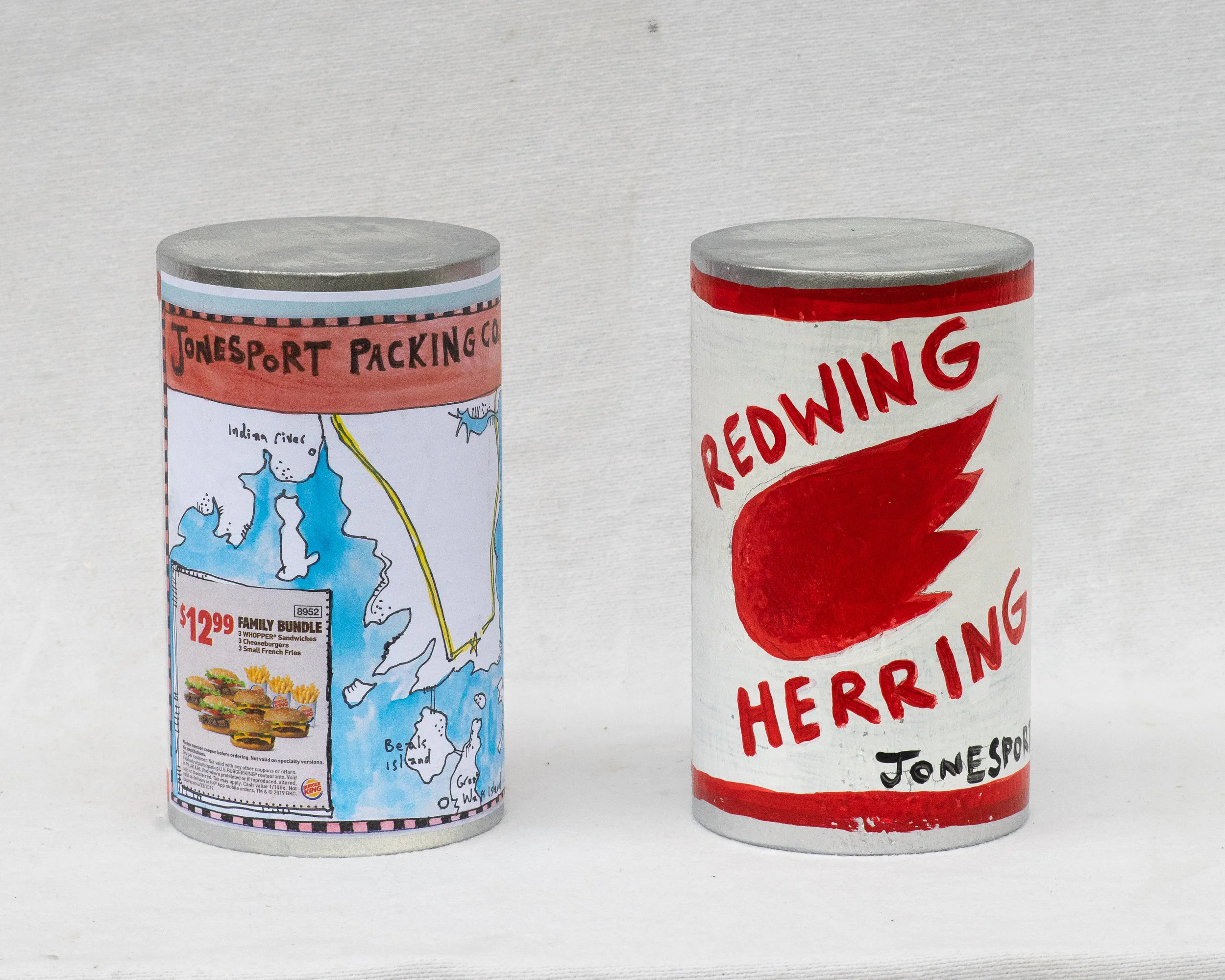 Matt Barter Redwing Herring painted and printed label on wooden sculpture 9”x4” 220.00 quantity 4