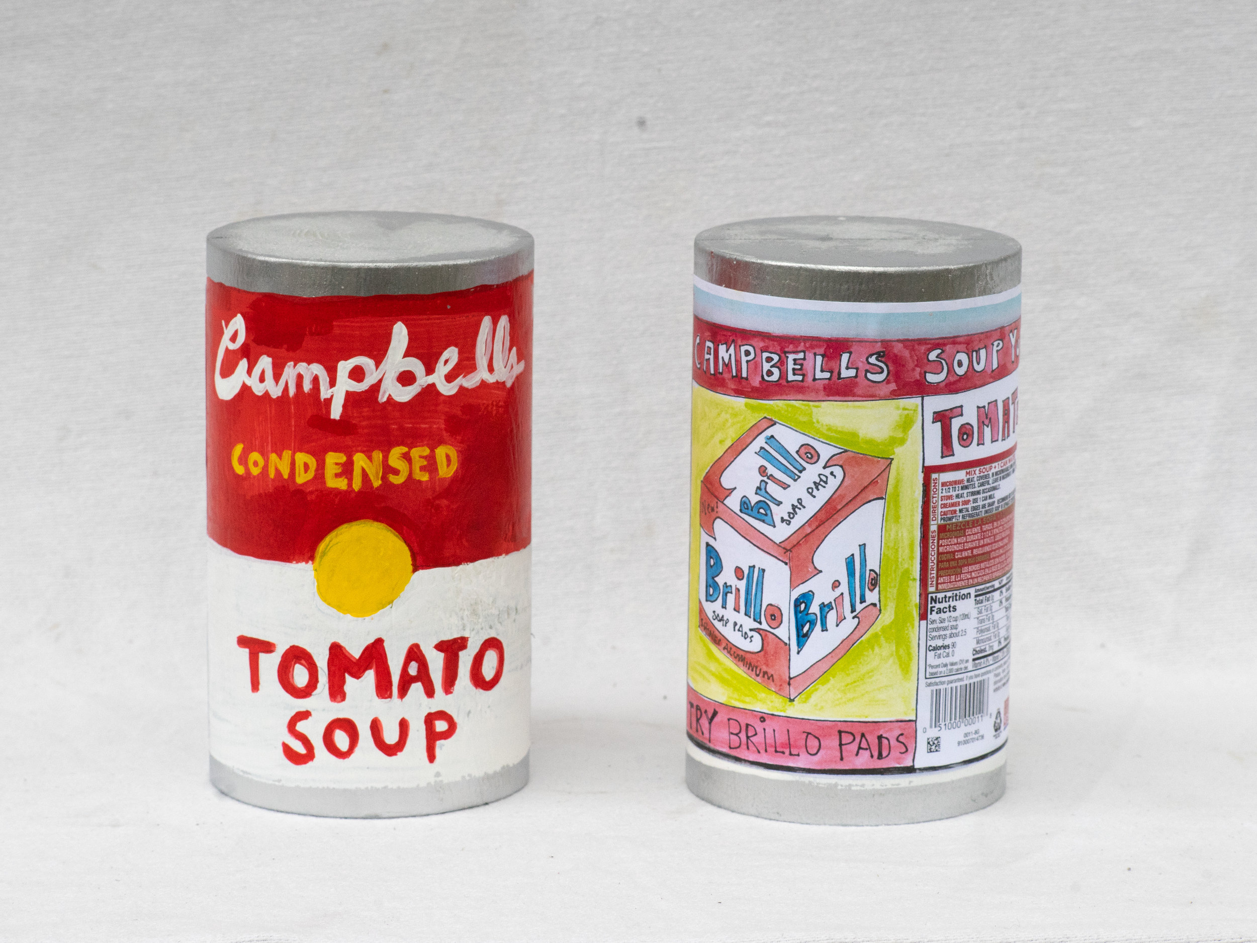 Matt Barter Campbells Soup Can painted and printed label on wood sculpture 8”x4” 220.00 quantity 5
