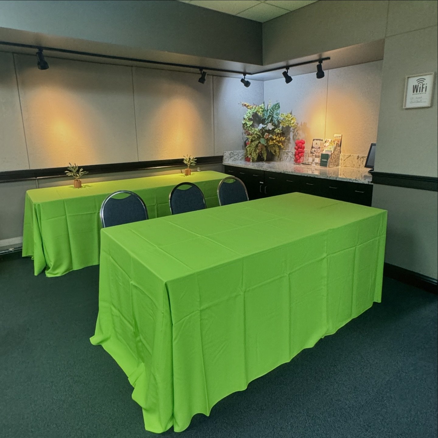 Go for more green. The lime linens were a match to the logo, the buffet and registration tables with plants are perfect 💚💚💚

#popsofcolor #limegreen #eventcenter #conference #eventdecor