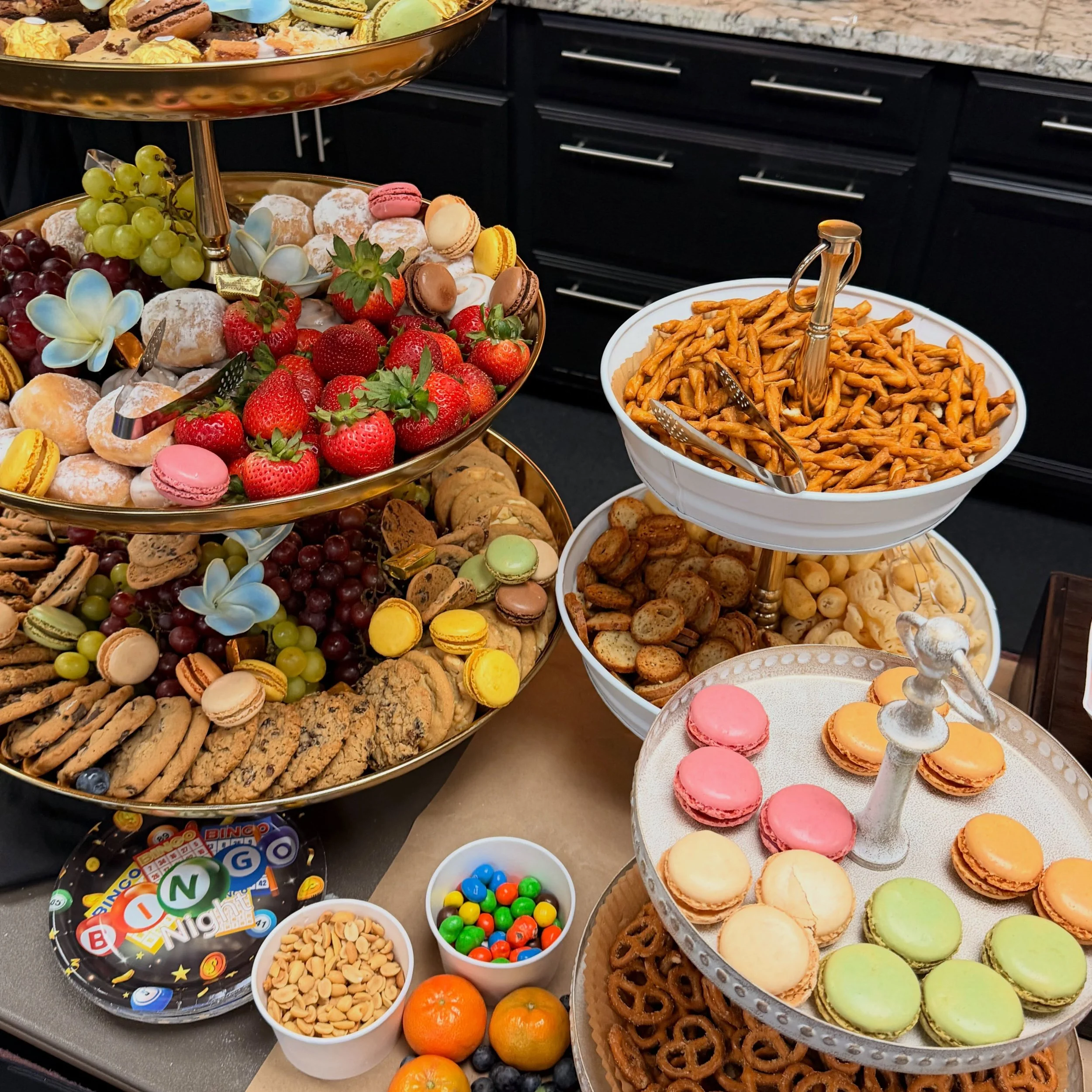 The graze and bar are open! Charcuterie, Crudit&eacute;s, build your own burgers, pasta, summer salad, tri tip, Mediterranean chicken.

#grazingtable #Charcuterie #catering #bingonight