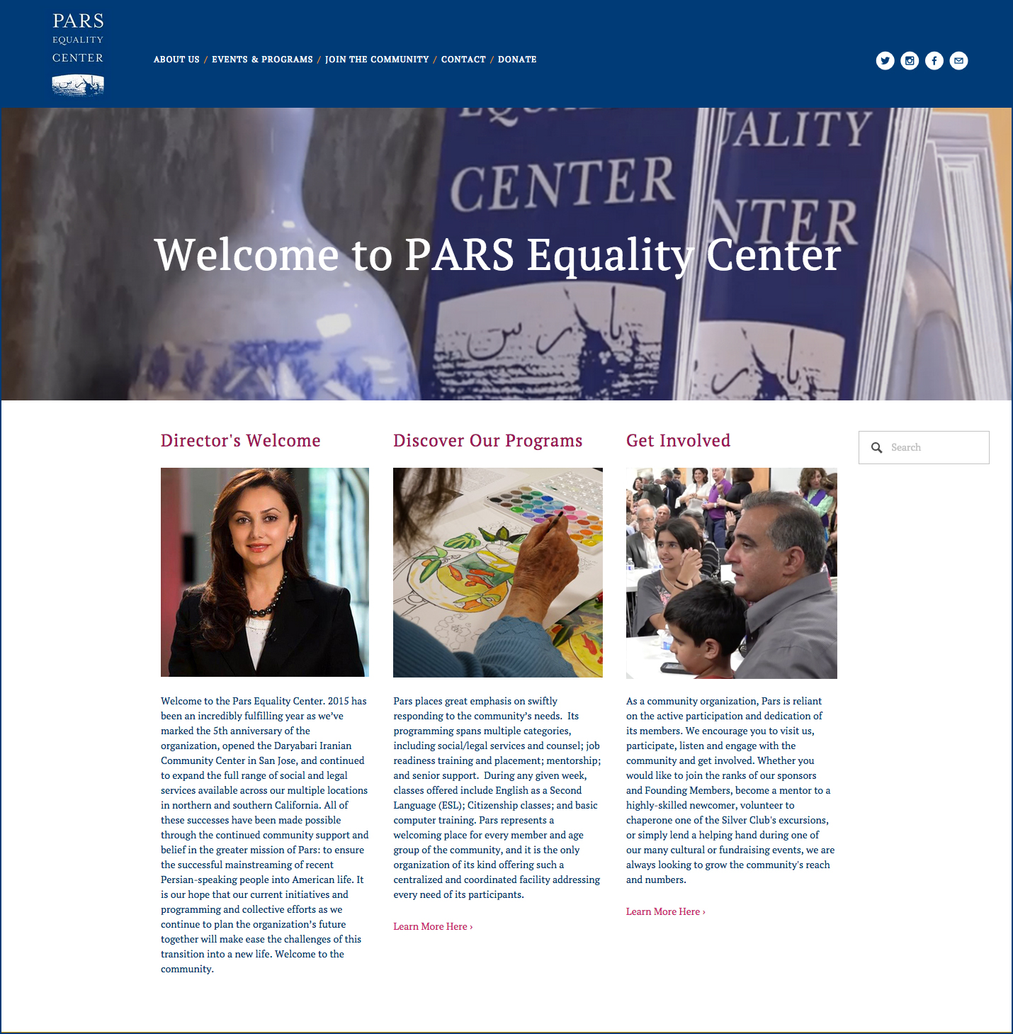  CLIENT: Pars Equality Center  PROJECT: Website and Social Media Strategy for the community building non profit 