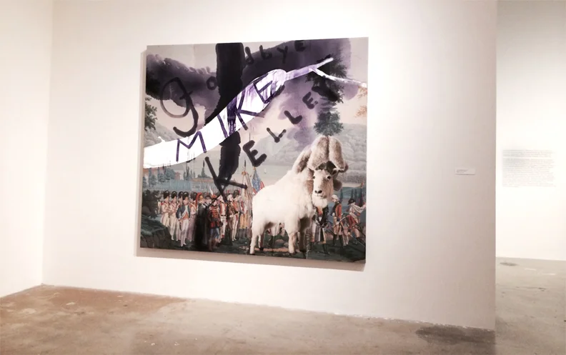 Julian Schnabel. A digital print on canvas with paint. Two pieces of canvas adhered to wood I would assume to create the very large scale of the work