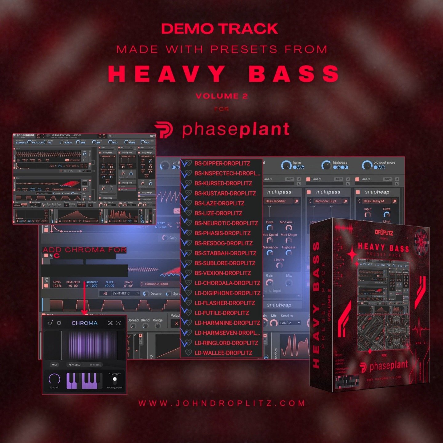 🩸 BRAND NEW PHASE PLANT PRESET PACK ✨ OUT NOW 🩸
Vid 1- Color bass version
Vid 2- Neuro Halftime version
Grab this pack on my site and lets fuse some genres. link in bio.

#phaseplant #presets #droplitz #producers #edm #music producer
#preset pack #