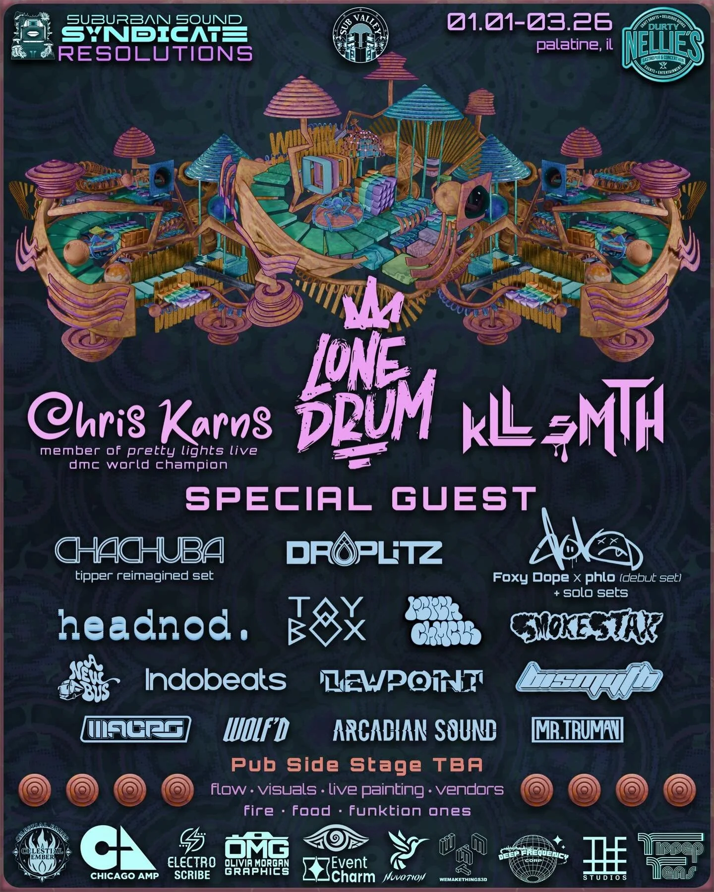 Stoked to perform tonight in the Chicago area. I perform 11 pm before lone drum and kll smth. What a great way to ring in the new year. Also have a couple new songs out. Let&rsquo;s go 2026!