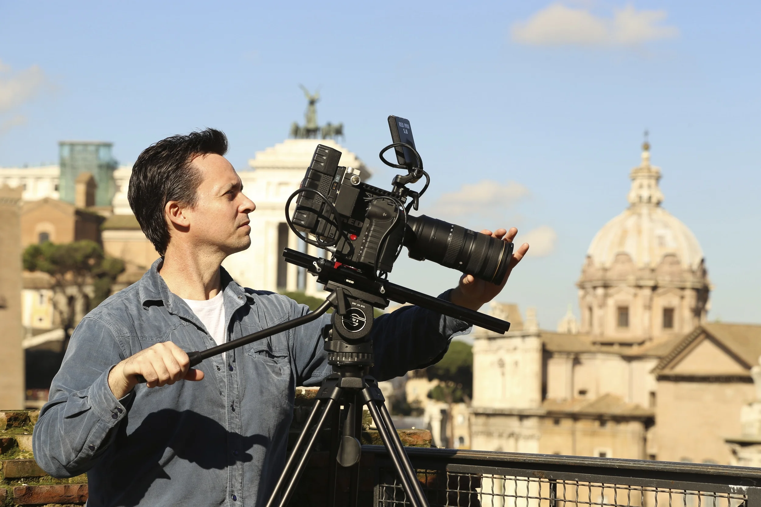 Shooting with RED Epic atop the rampa overlooking the Roman Forum.