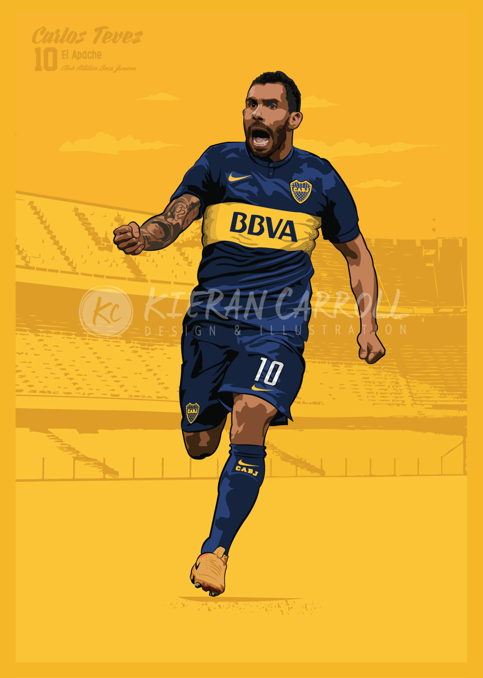 Carlos Tevez - Boca Juniors Poster Art — Kieran Carroll Design