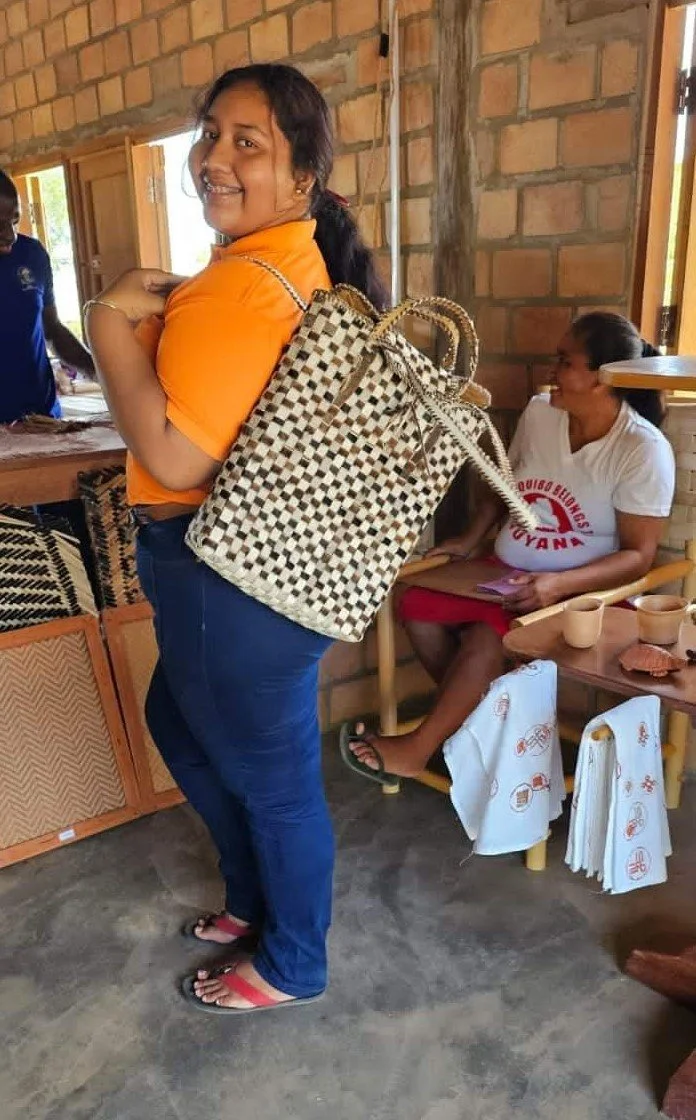 Woven cowhide bag or backpack handmade in Yupukari