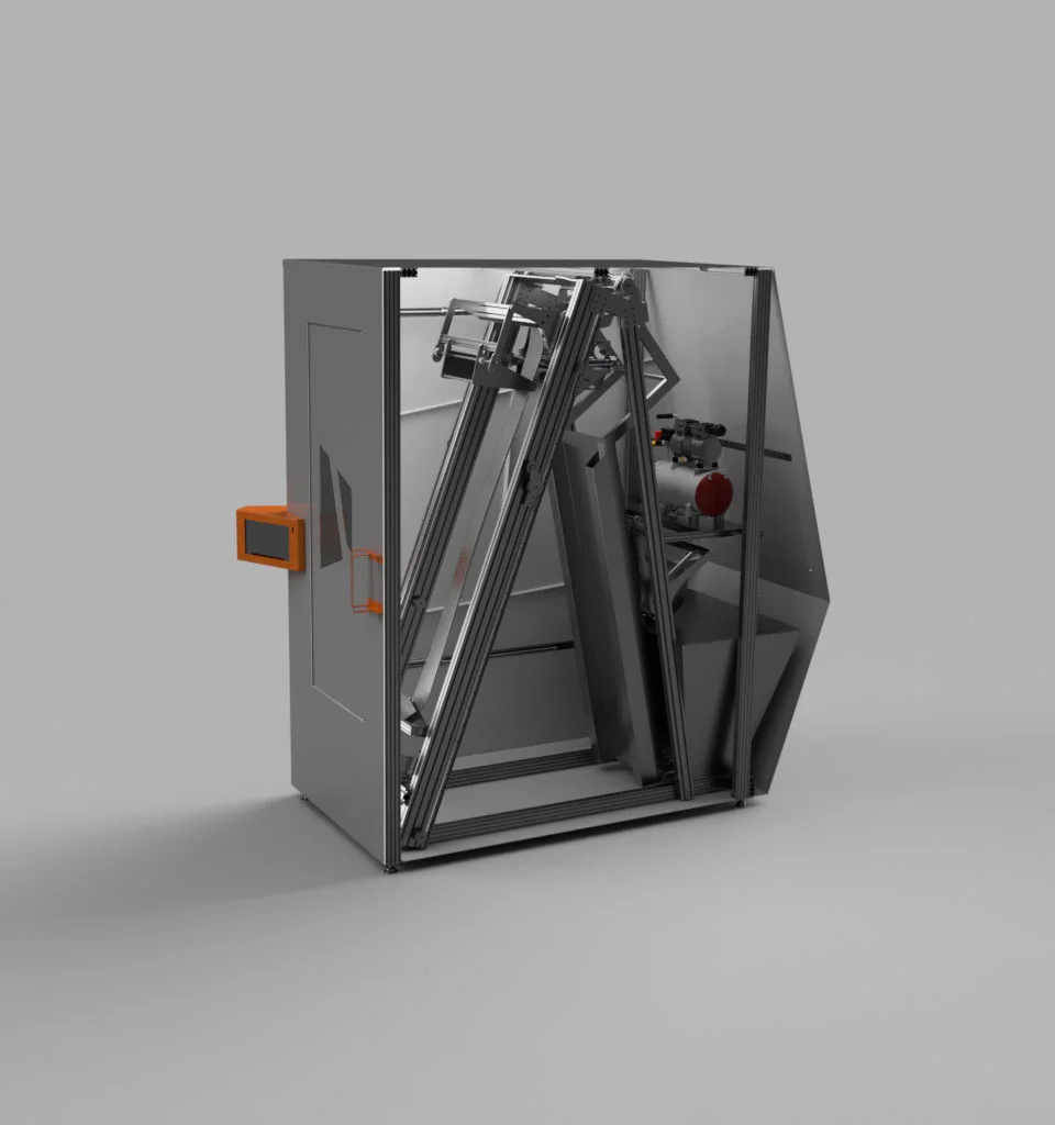 detail of automated ski waxing machine structure