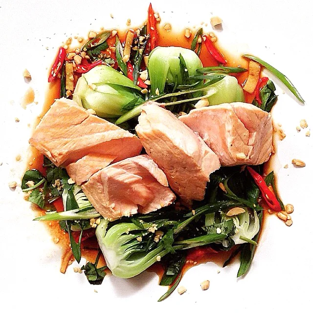 Poached Salmon Recipe w Ginger & Peanuts