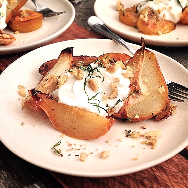 Roasted Fruit w Honey, Thyme, Greek Yoghurt & Walnuts