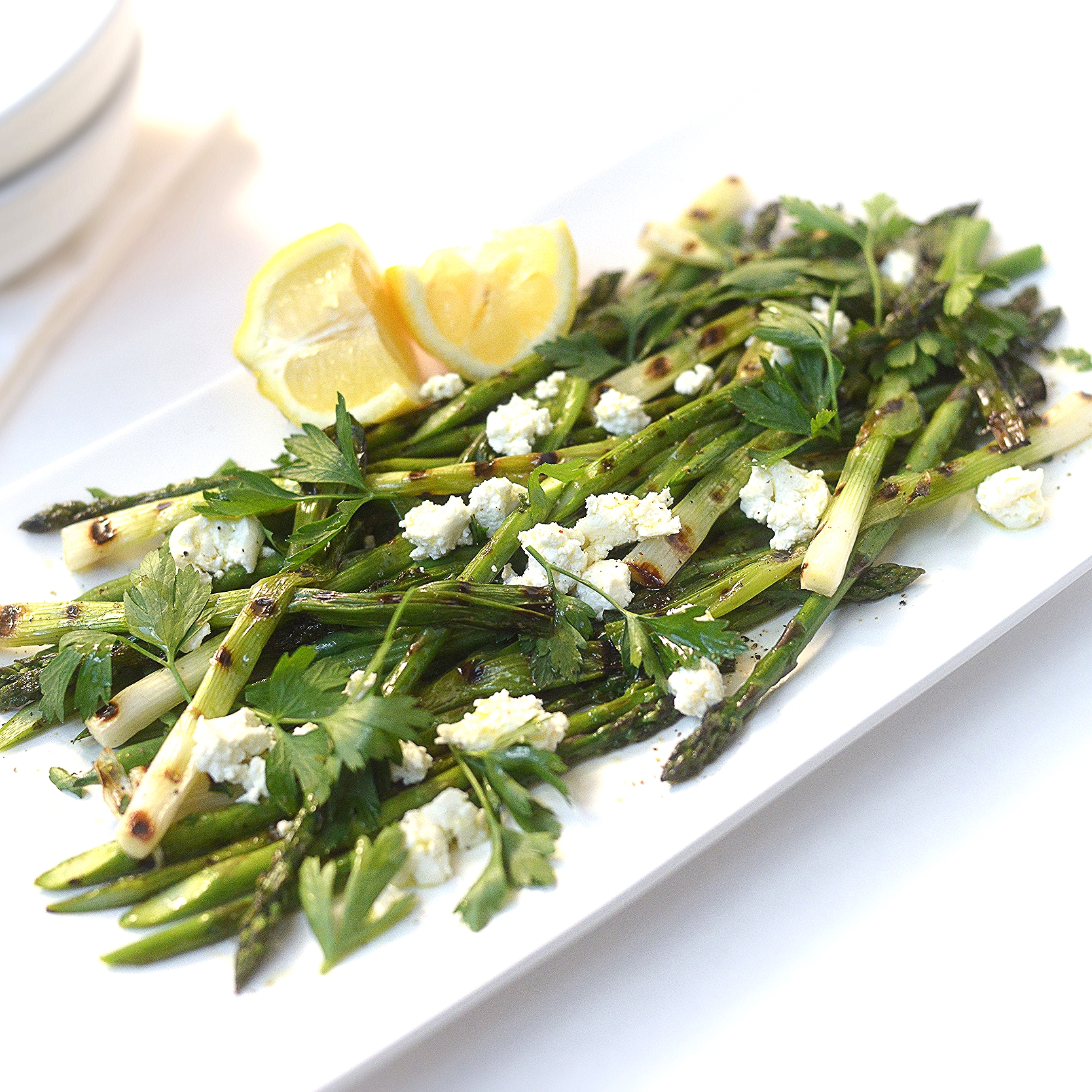 Grilled Salad of Asparagus, Green Onions, Beans & Goats Cheese