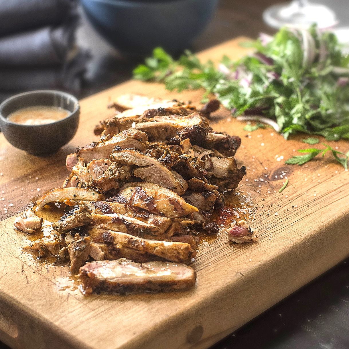 Grilled Spanish Chicken Thighs with Ripped Salad