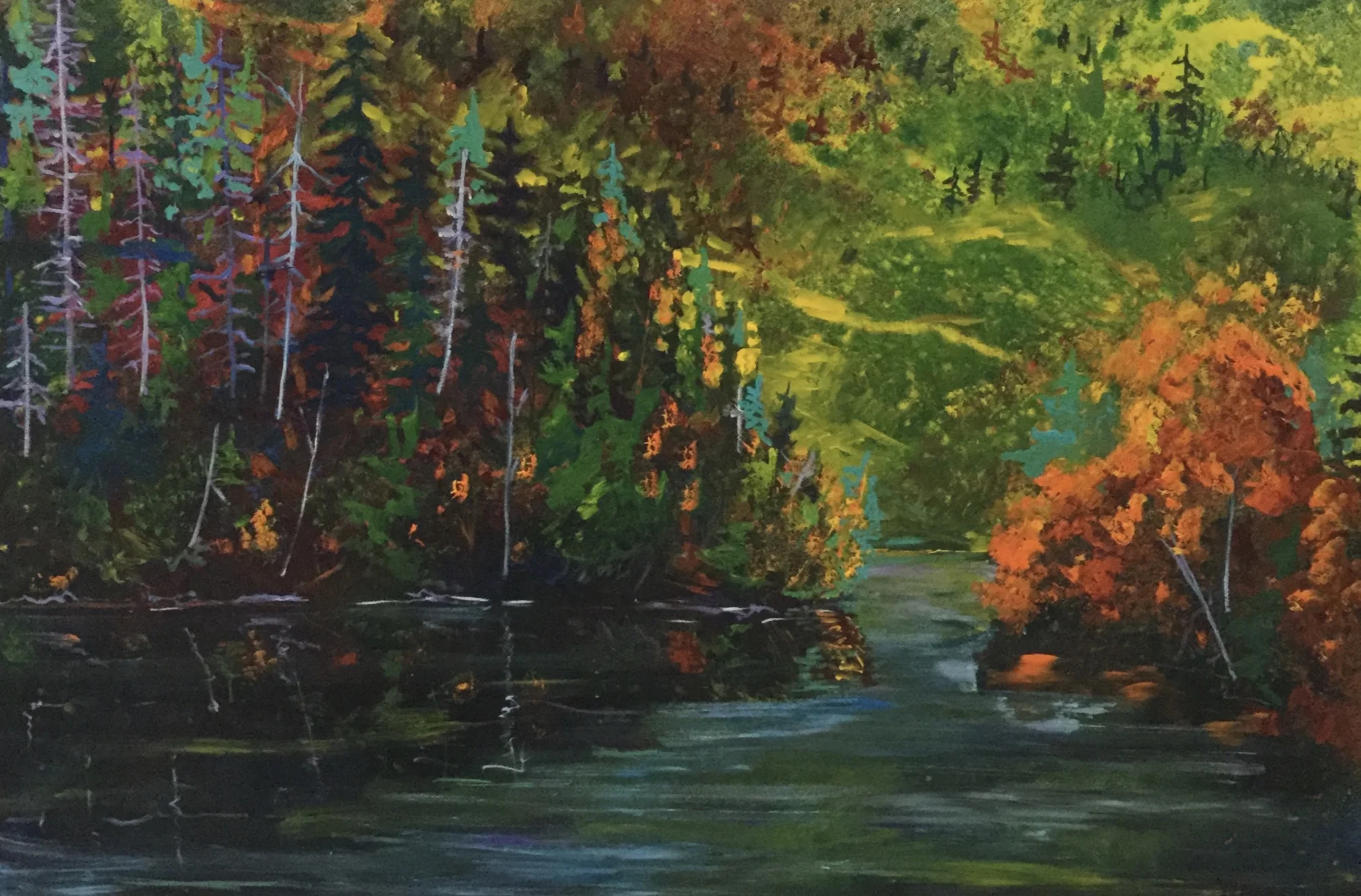 secret pond, 36X54, Acrylic on wooden panel