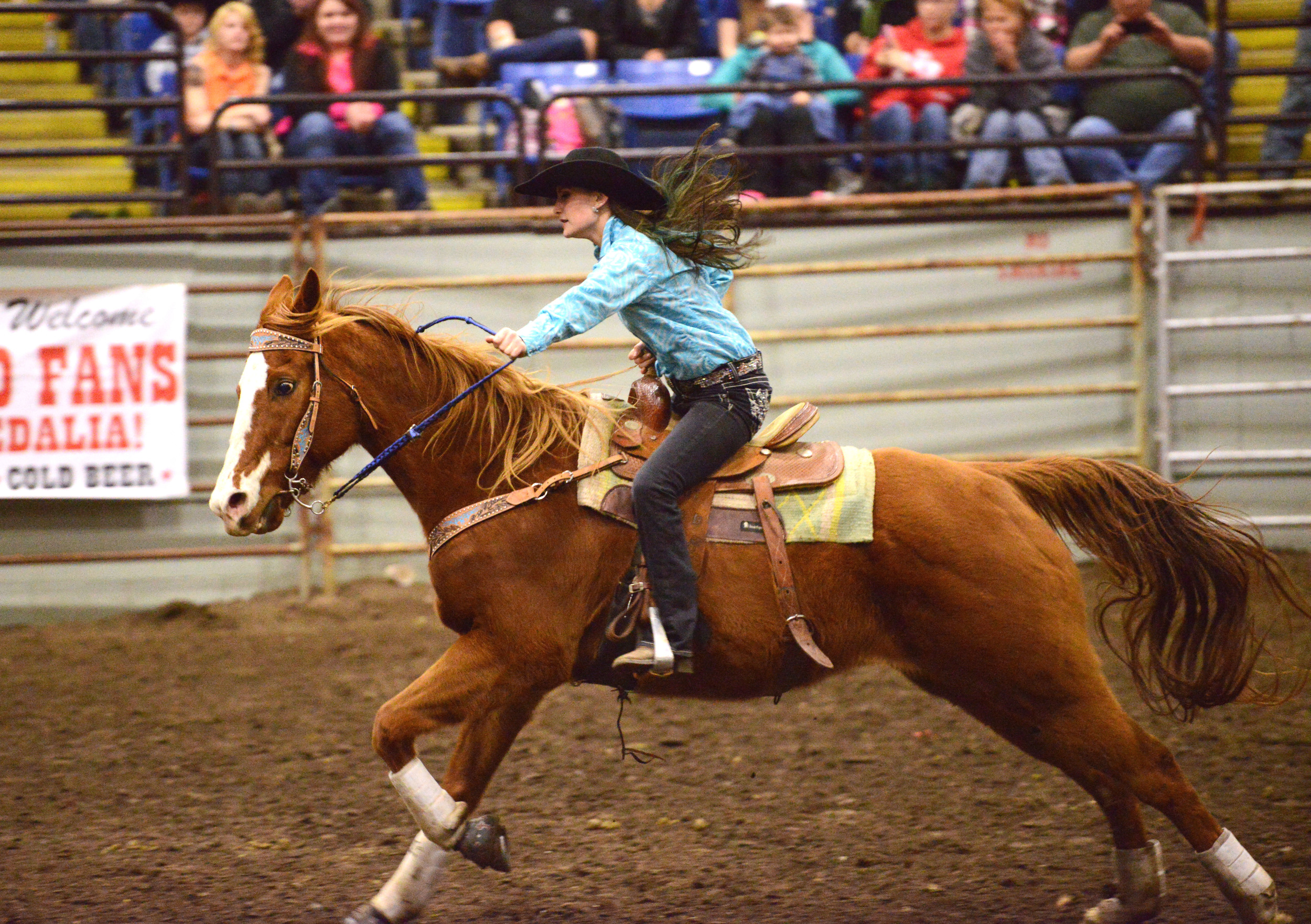   Amee races on her horse Banjo at a rodeo in Sedalia, Mo. When she isn't racing, she's at school or working at Boonslick Animal Hospital. Amee says her dad wants her to be a vet, but after working for one, she doesn't think that's what she wants to 
