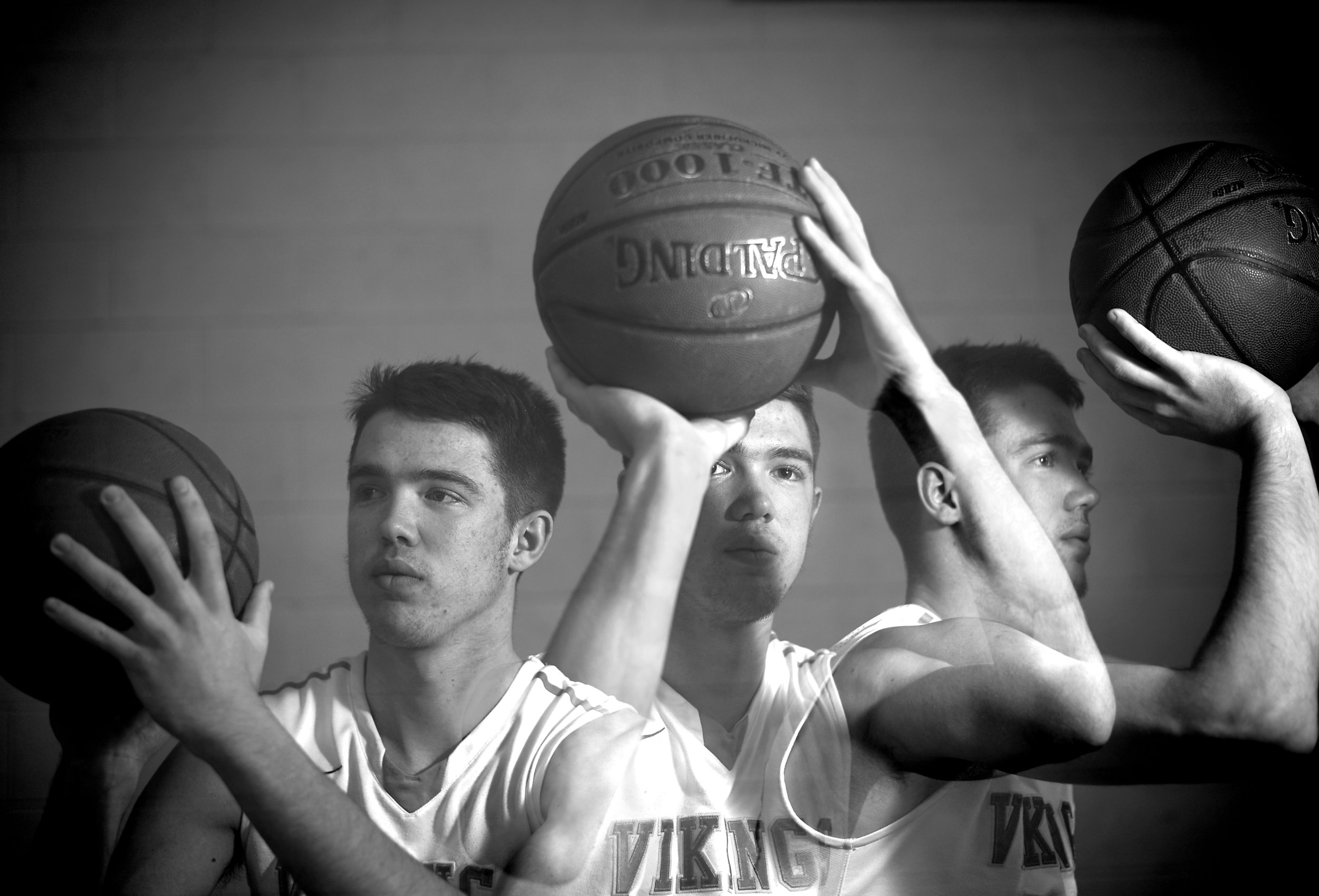 A triple exposure shows Pecatonica senior AJ Hendrickson who has scored more than 2,000 points in his high school career.