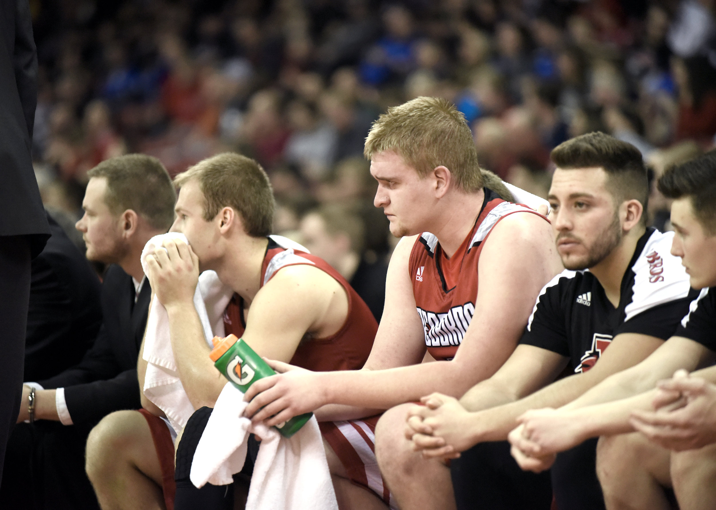 Darlington senior Chad Golackson reacts toward the end of their Divison 4 State Championship game against Destiny at the Kohl Center March 18, 2017. 