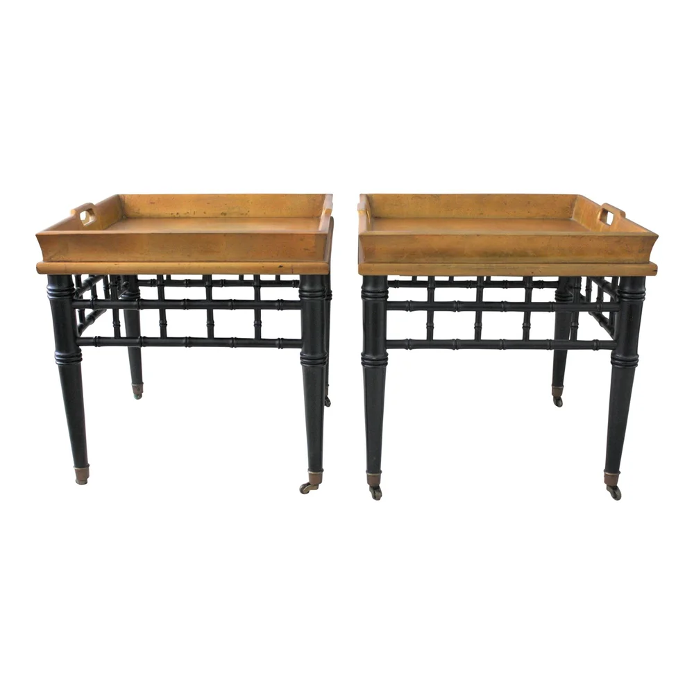 Pair Of Mid Century Faux Bamboo Gold Leaf Tray Top Tables Jackson Kline