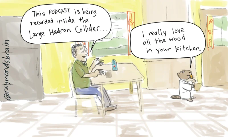 Can you tell that the thing on the table is the recorder? I tried to include the little red light. The beaver in the lab coat is my Science Borealis avatar or something.