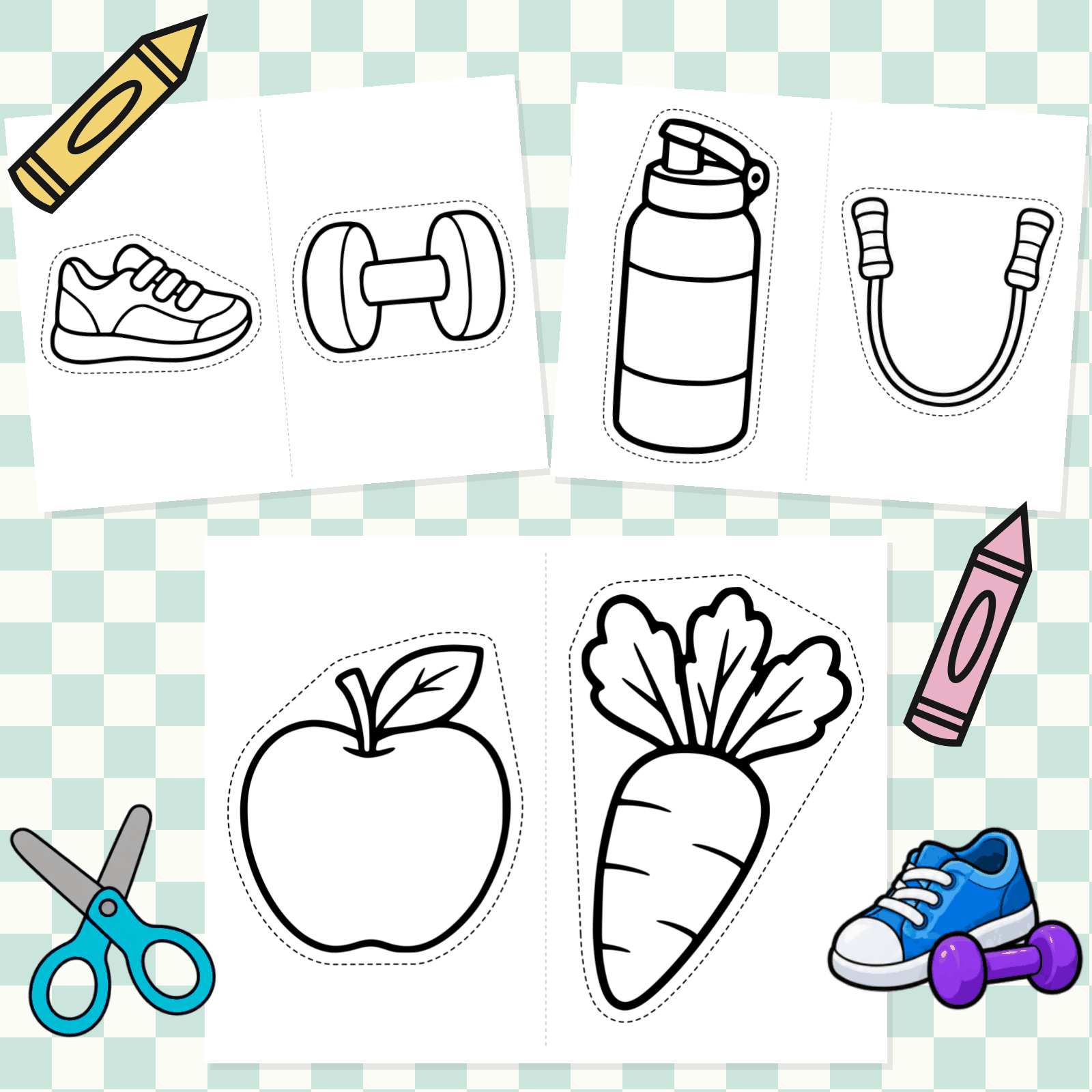 Color & Cut-Healthy Food/Exercise